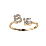 Gold color initial letter adjustable ring