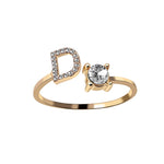 Silver color initial letter adjustable ring